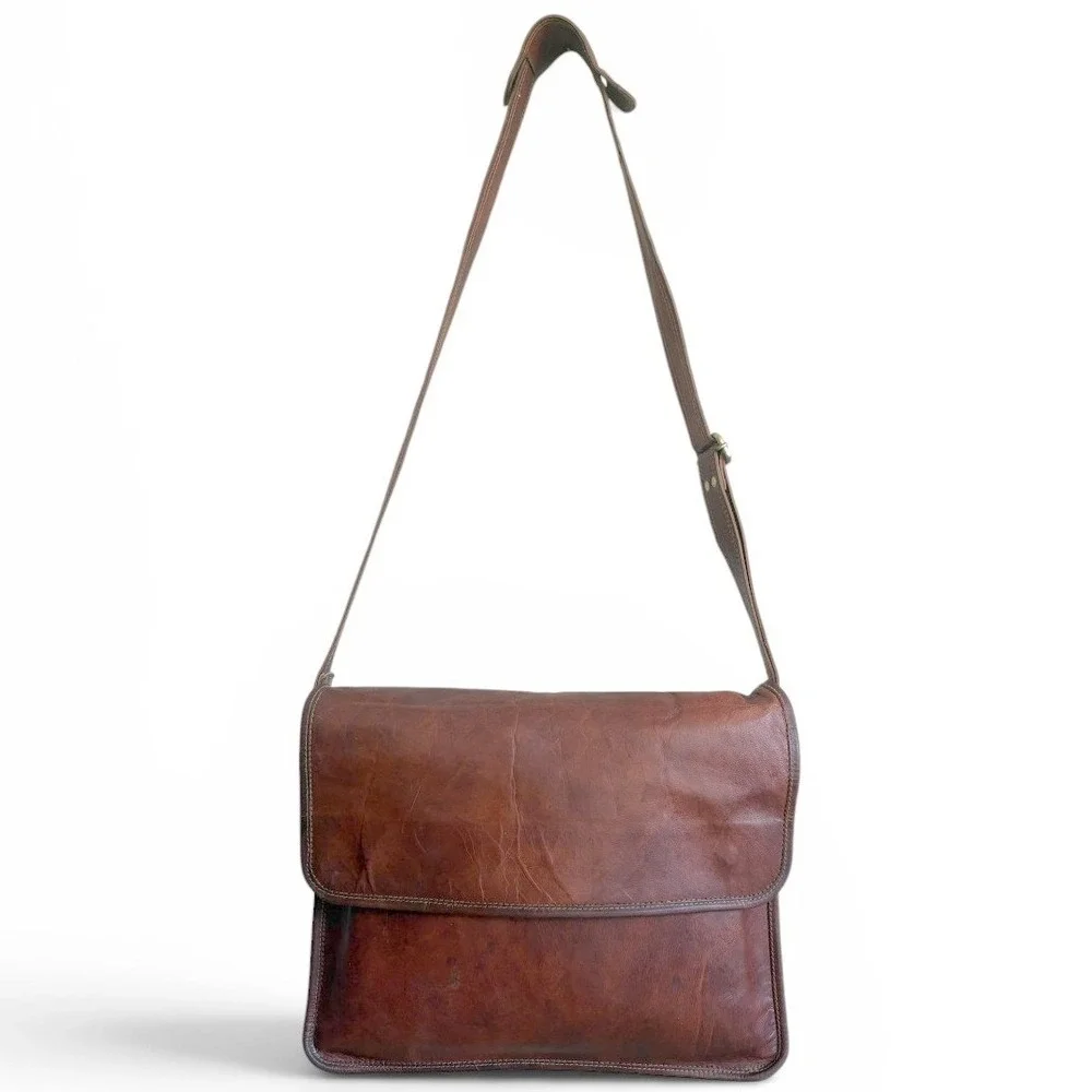 Urban Leather Mens Brown Distressed Leather Messenger Bag Satchel Briefcase